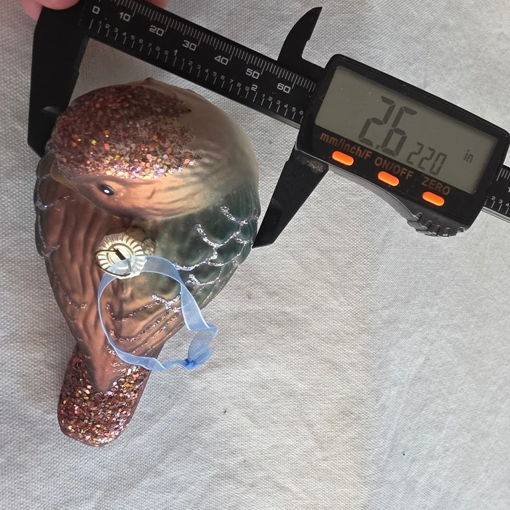 Hanging Blown Glass Bird Ornament Glitter Accents Copper Teal Blue 4.5 Inch